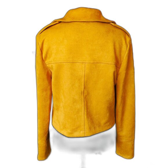 Trendy Chic Mustard Cropped Suede Moto Jacket By Philosophy Republic Size Small - Picture 2 of 9